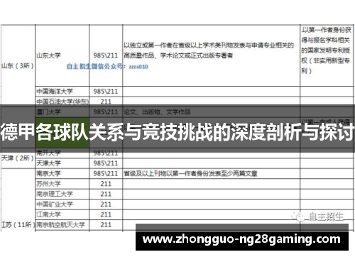 德甲各球队关系与竞技挑战的深度剖析与探讨 德甲各球队关系与竞技挑战的深度剖析与探讨