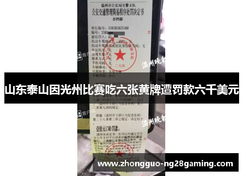 山东泰山因光州比赛吃六张黄牌遭罚款六千美元